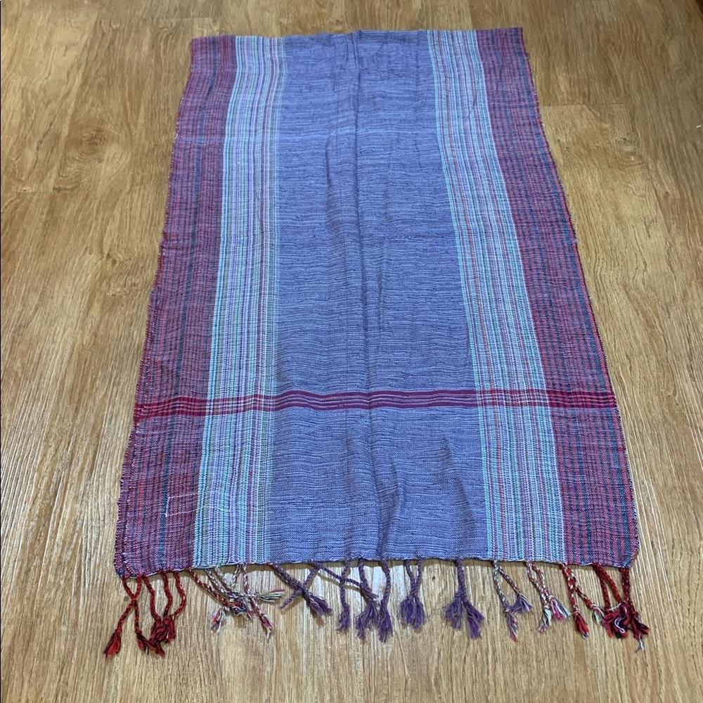 Hand woven textile scarf wrap with tassels